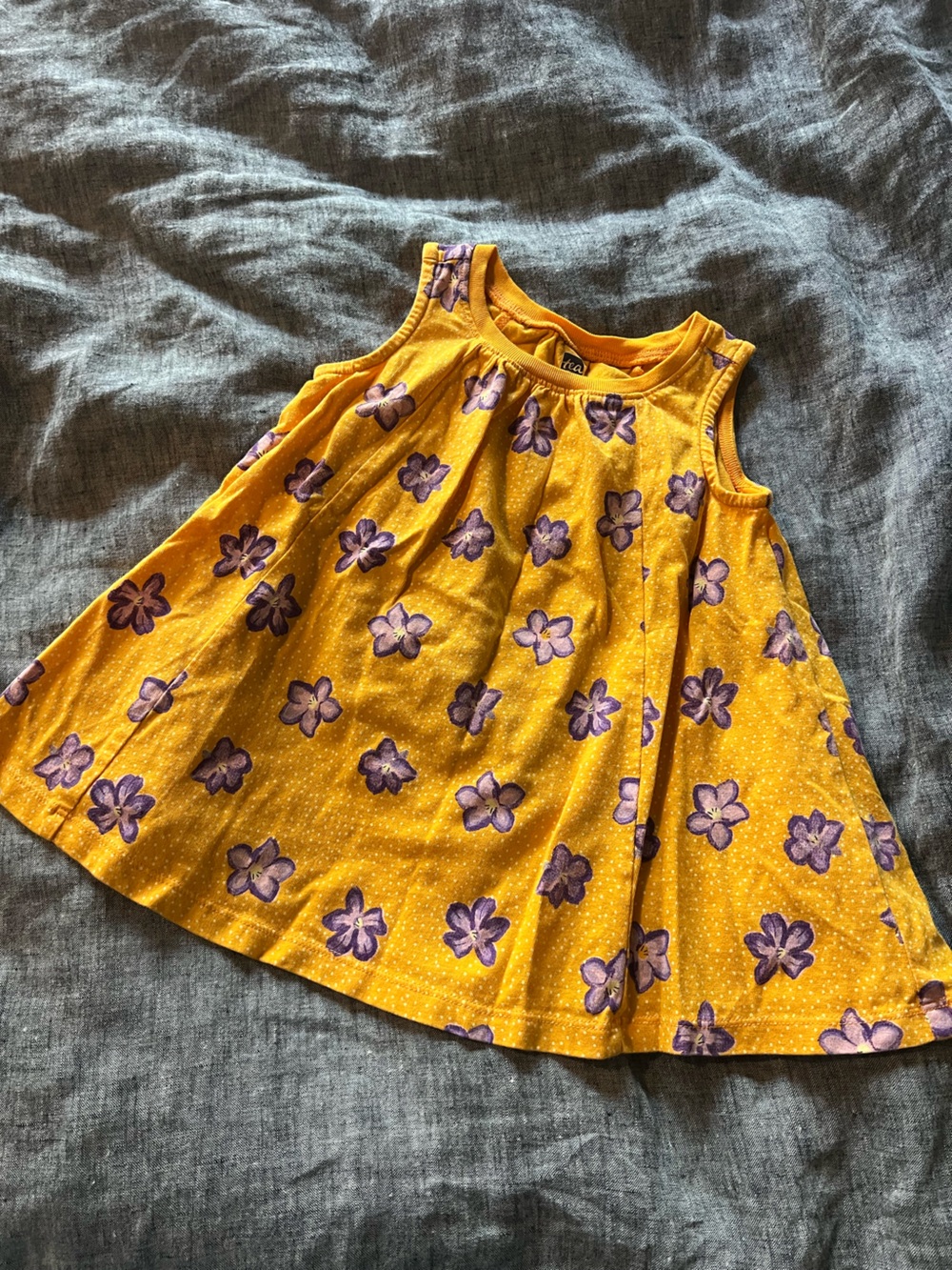 Tea Collection Yellow Tank Top with Purple Floral Print